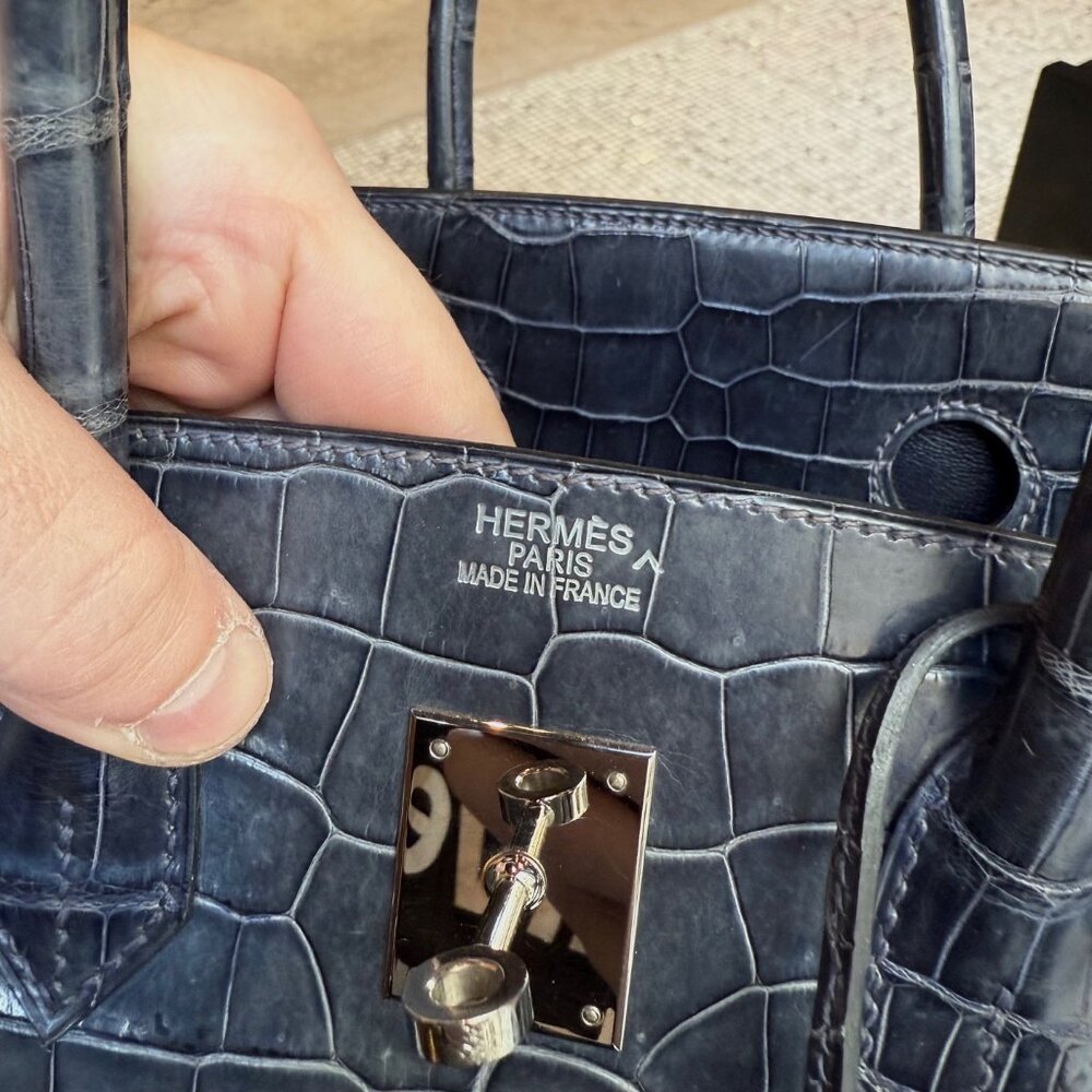 Hermès 2010 Brighton Blue Shiny Porosus Crocodile Birkin 35 Bag - Picture 4 of 16